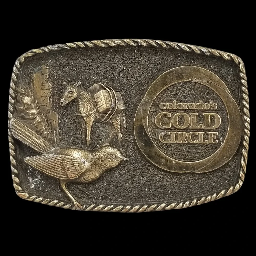 Vintage‎ Adezy Denver Colorado's Gold Circle Belt Buckle 1978 Made in USA
